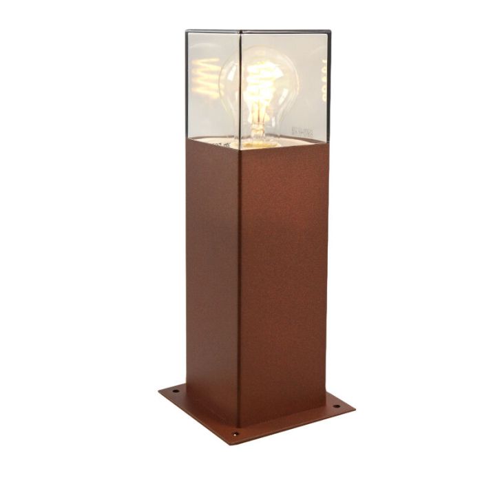 Roestkleur staande buitenlamp Sanel, Smoke glas, 30cm