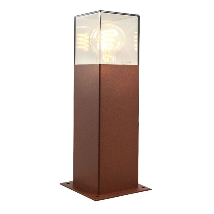 Roestkleur staande buitenlamp Sanel, Smoke glas, 30cm