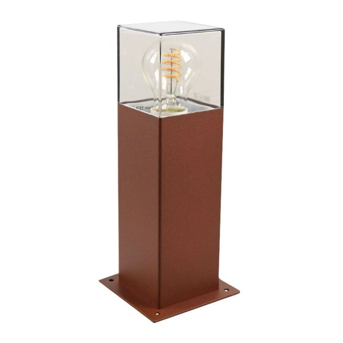 Roestkleur staande buitenlamp Sanel, Smoke glas, 30cm