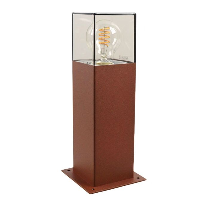 Roestkleur staande buitenlamp Sanel, Smoke glas, 30cm