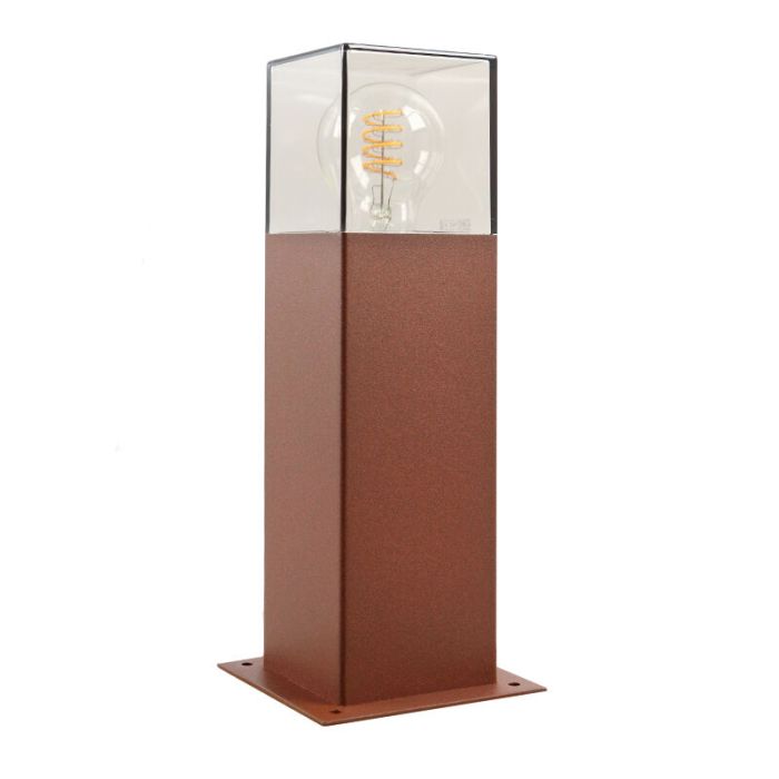 Roestkleur staande buitenlamp Sanel, Smoke glas, 30cm