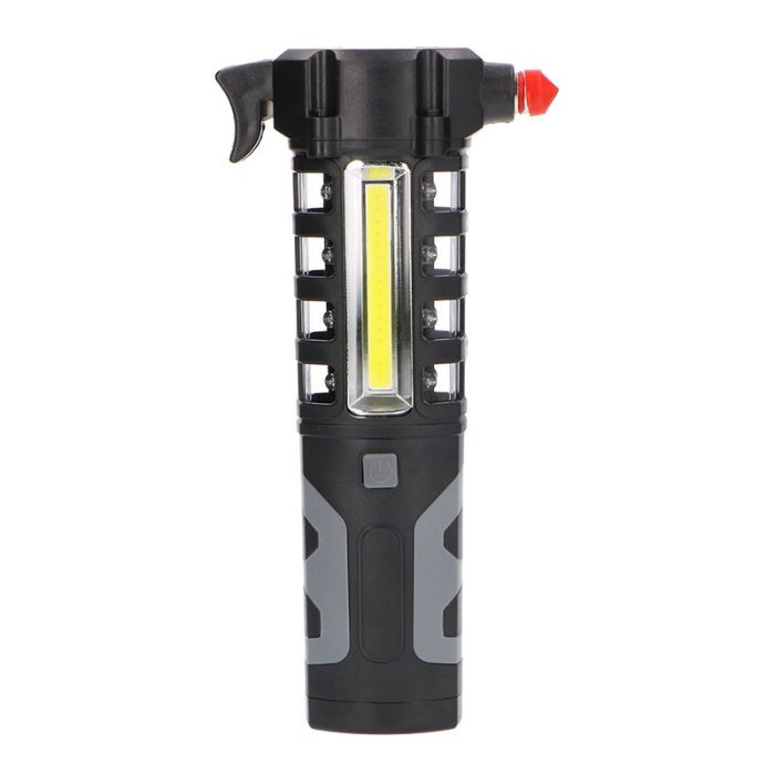 Zwarte looplamp Charley met veiligheidshamer, 3w, IP20, 6500K, op AA-batterijen