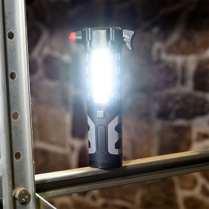 Zwarte looplamp Charley met veiligheidshamer, 3w, IP20, 6500K, op AA-batterijen