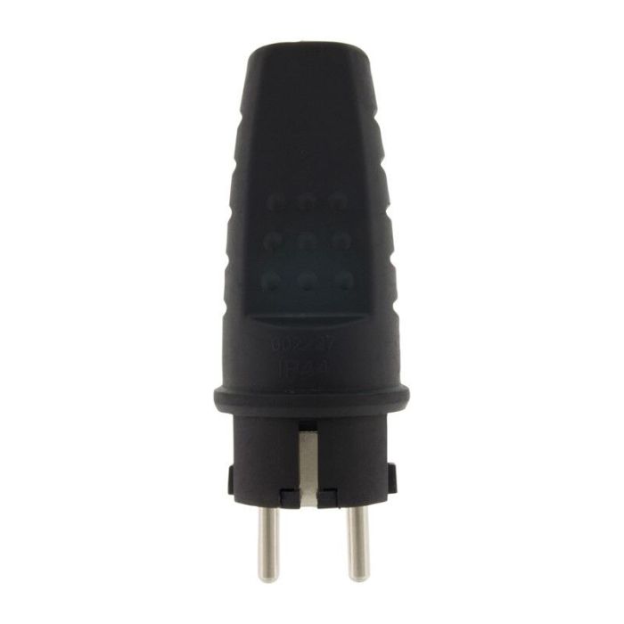 Stekker Randaarde Rubber 10/16 Ampère, Zwart