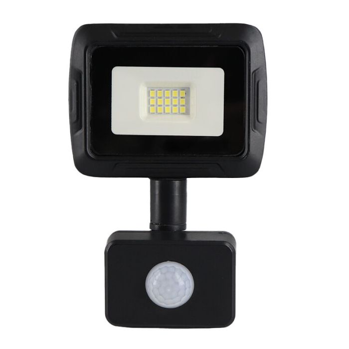 Zwarte LED schijnwerper met sensor Miro, 10W, 6000K
