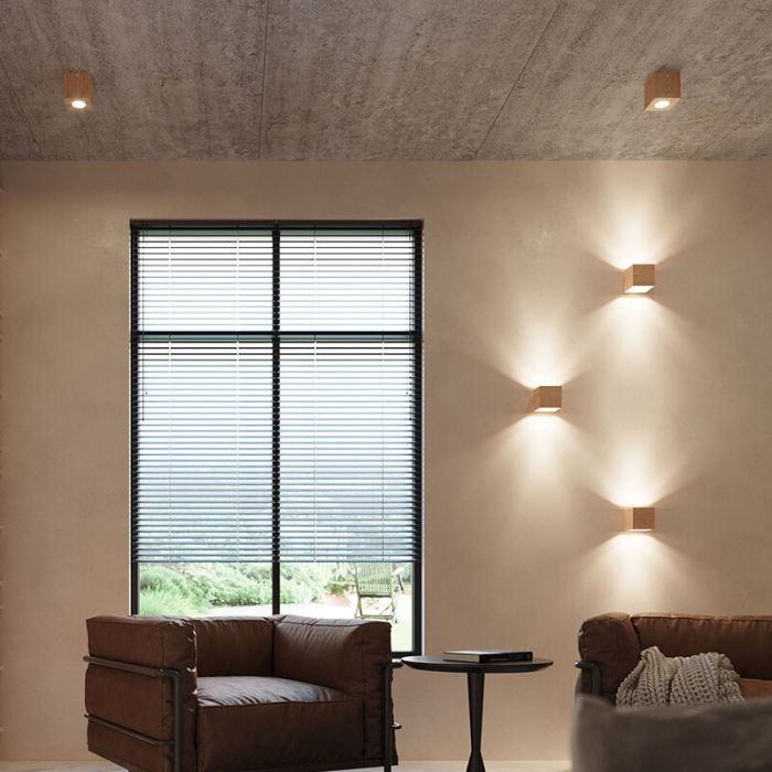 Landelijke up down wandlamp Andro, bruin, hout