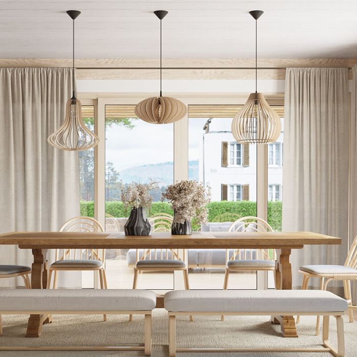 Landelijke hanglamp Grada, bruin, hout