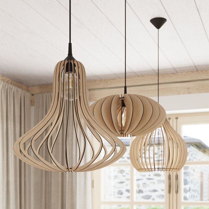 Landelijke hanglamp Grada, bruin, hout