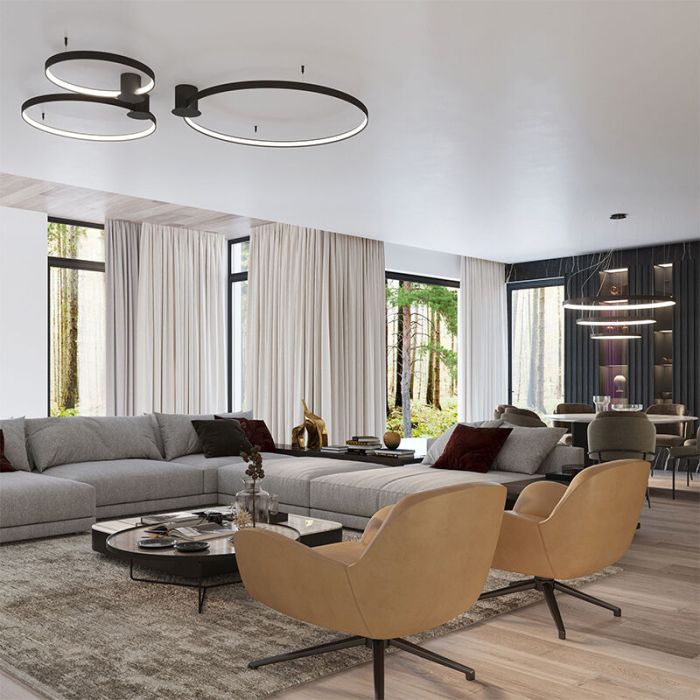 Moderne plafonnière Ringo, zwart, aluminium, 50w, 3000K