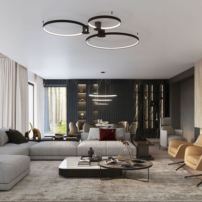 Moderne plafonnière Ringo, zwart, aluminium, 50w, 3000K