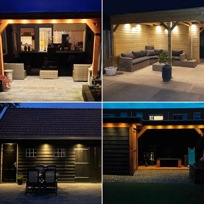 2 witte veranda inbouwspots Dico, IP65, incl. aansluitset en afstandbediening