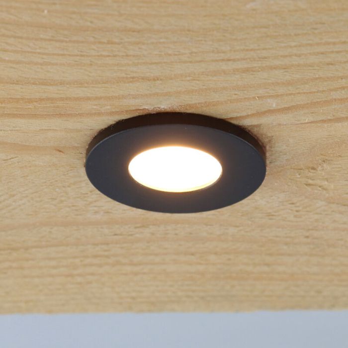 8 zwarte veranda inbouwspots Dico, IP65, incl. aansluitset en afstandbediening