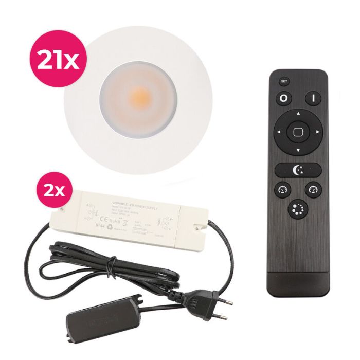 21 witte veranda inbouwspots Dico, IP65, incl. aansluitset en afstandbediening
