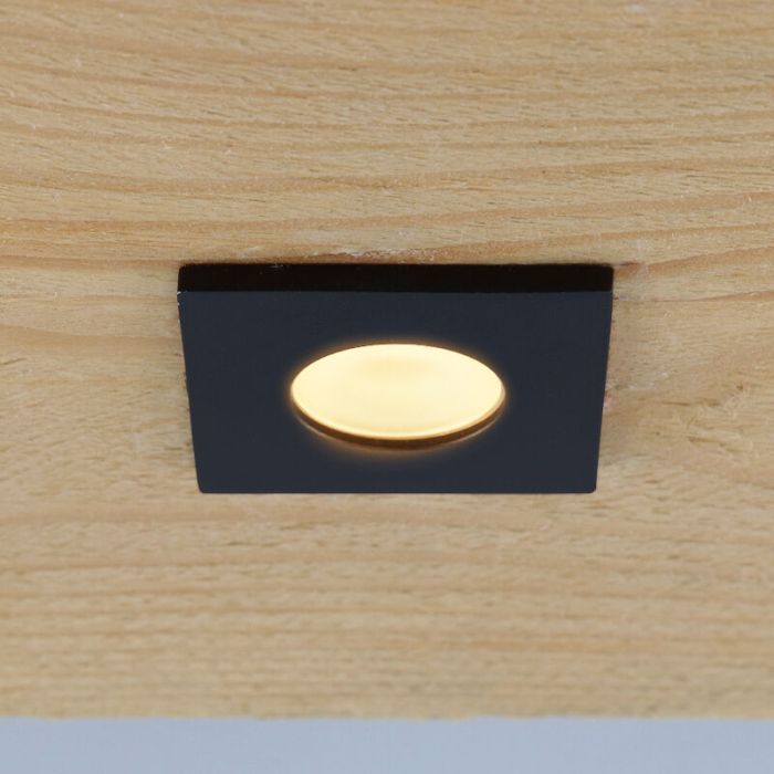 4 vierkante zwarte veranda inbouwspots Dico, IP65, incl. aansluitset en afstandbediening