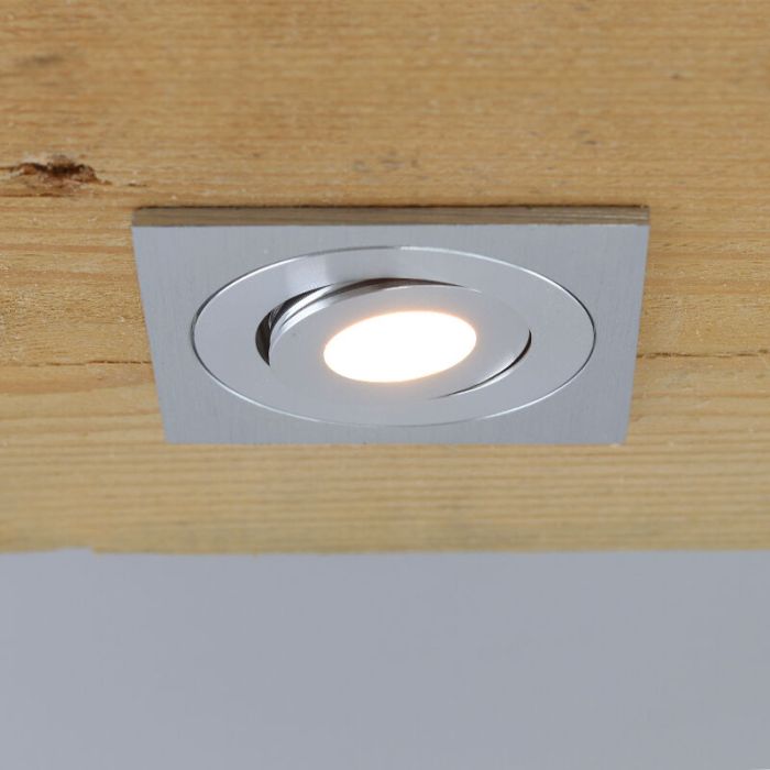4 kantelbare veranda spots Rona vierkant, IP44, met aansluitset en afstandsbediening, geborsteld chroom