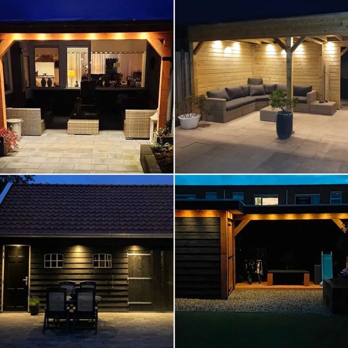 12 vierkante witte veranda inbouwspots Dico, IP65, incl. aansluitset en afstandbediening