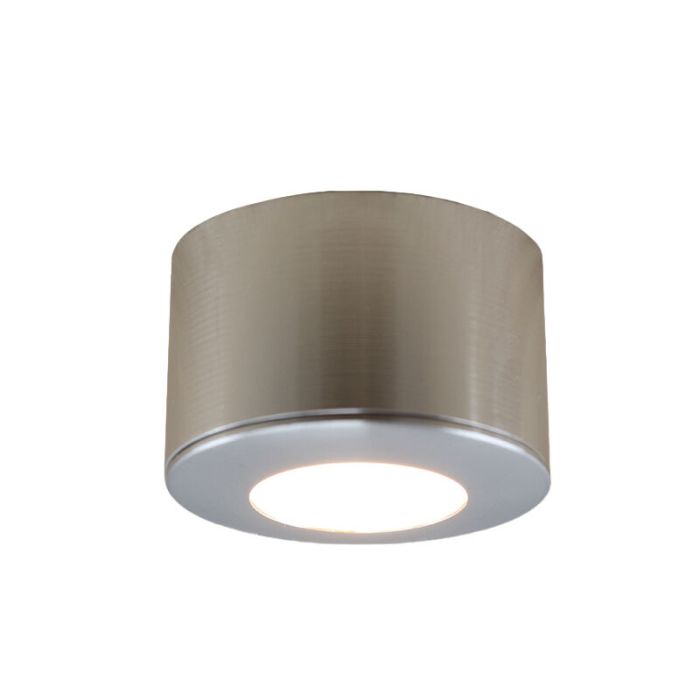 Ronde geborsteld Chroom Veranda opbouwspot Vasso, IP44, dimbaar
