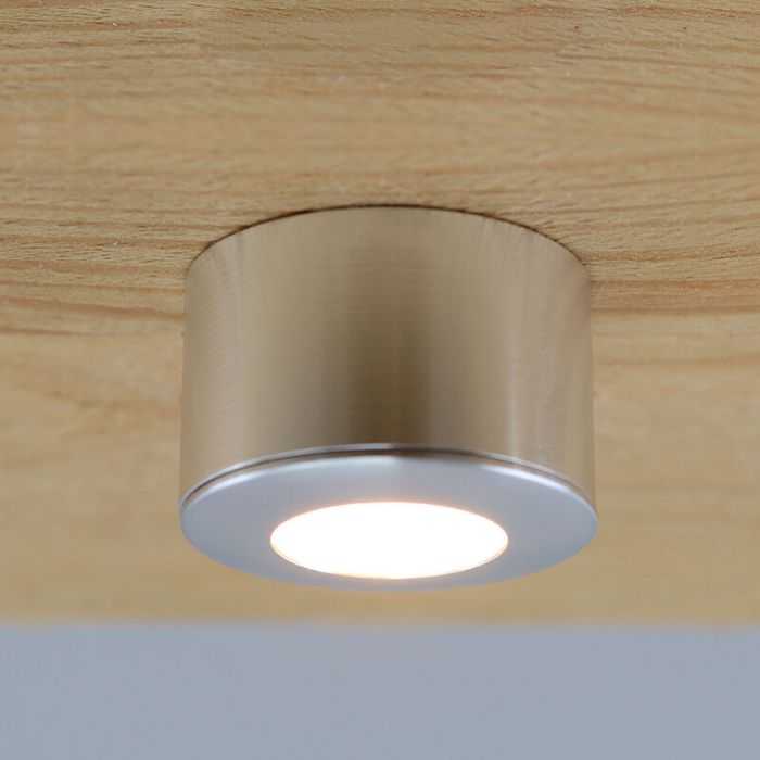 Ronde geborsteld Chroom Veranda opbouwspot Vasso, IP44, dimbaar