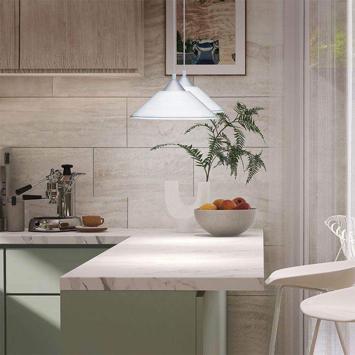 Stockton hanglamp, wit, kunststof en glas