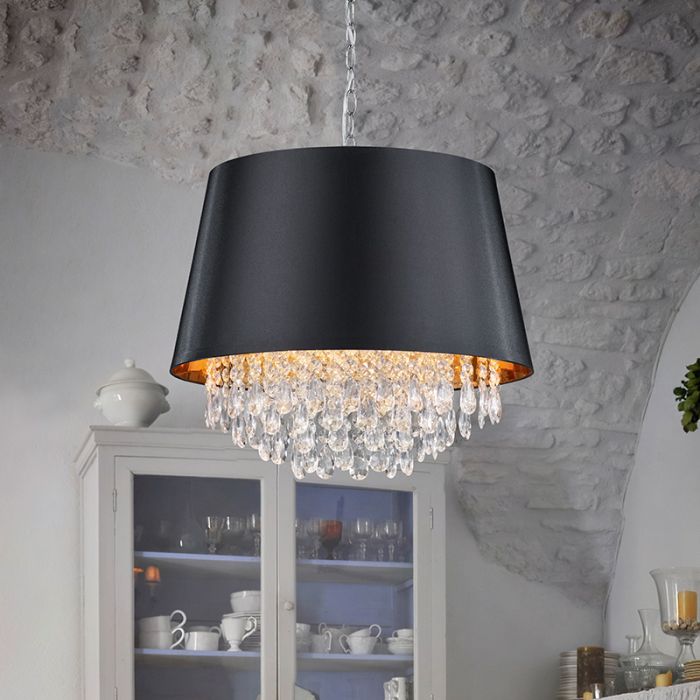 Chroom hanglamp Asiya, Metaal,Textiel