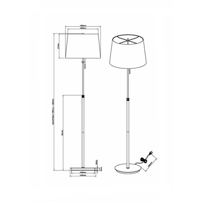 Messing vloerlamp klassiek, Niva, met trekschakelaar
