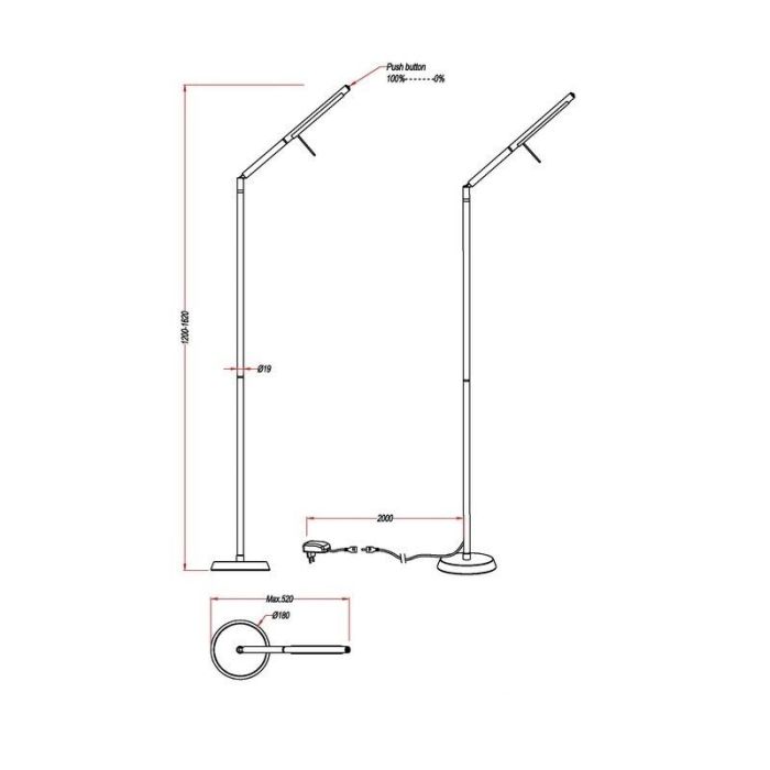 Zwarte vloerlamp modern, Rebel, 6W, 3000K LED, met touchdimmer