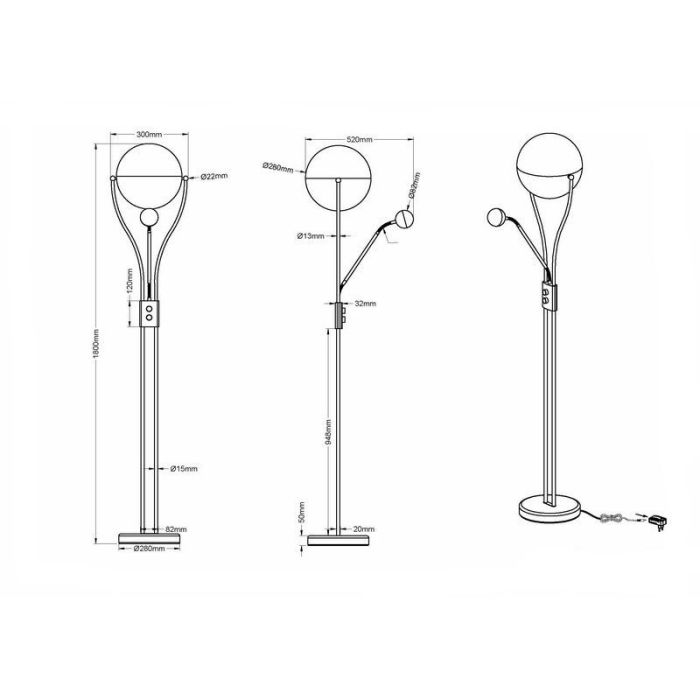 Chromen vloerlamp retro, Xelly, 22W, 3000K LED, met schakelaar