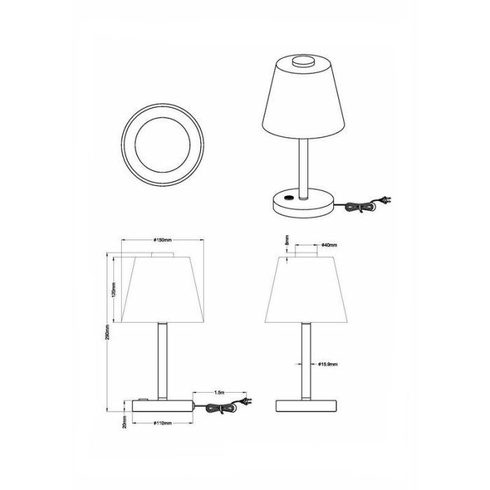 Chromen tafellamp modern, Liv, 4W, 3000K LED, met schakelaar