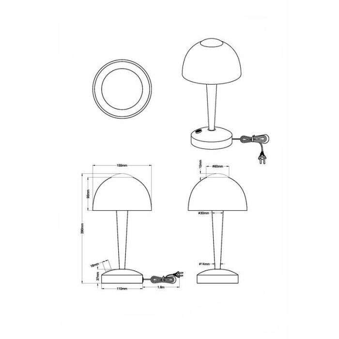 Nikkelen tafellamp klassiek, Daphne, 4W, 3000K LED, met schakelaar