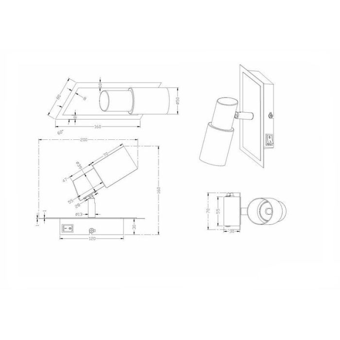 Grijze plafondspot glas, Morely, 4,3W, 3000K LED, met schakelaar