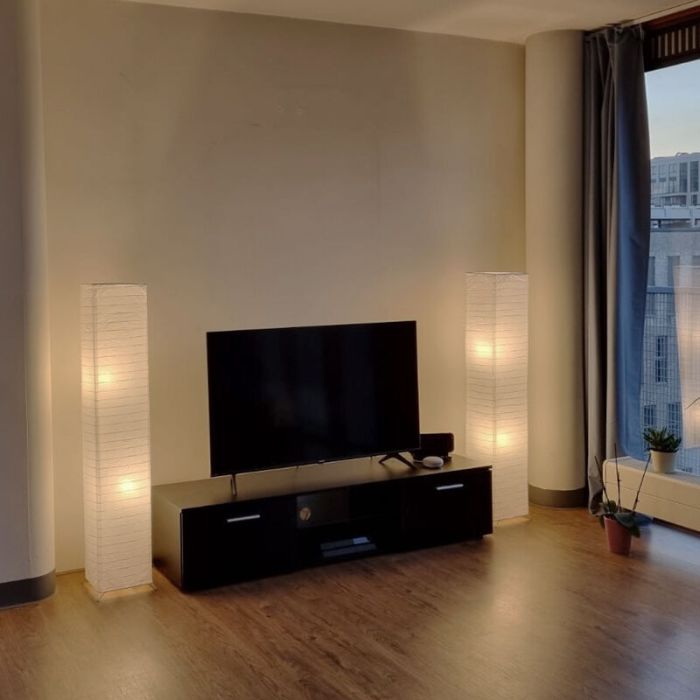 Papieren vloerlamp wit, Vien, met schakelaar
