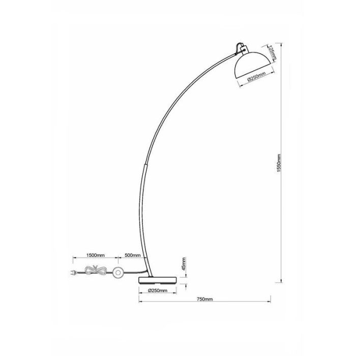 Zwarte vloerlamp modern, Fiore, met schakelaar