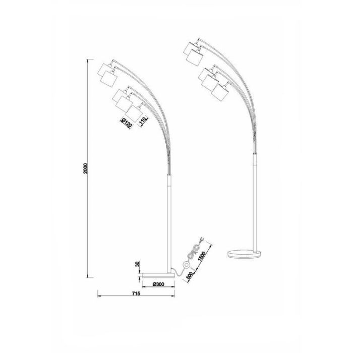 Nikkelen vloerlamp modern, Koge, met schakelaar