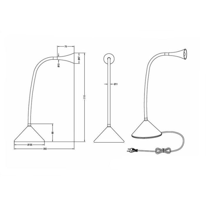 Witte bureaulamp modern, Yelaisa, 3W, 3000K LED, met schakelaar