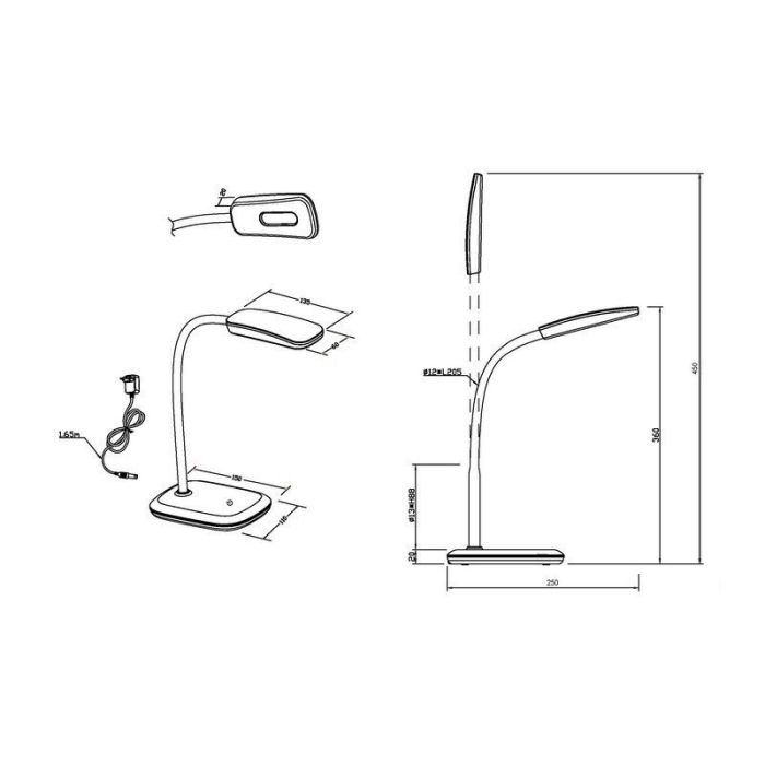 Grijze bureaulamp modern, Charlot, 3,5W, 3000K LED, met schakelaar