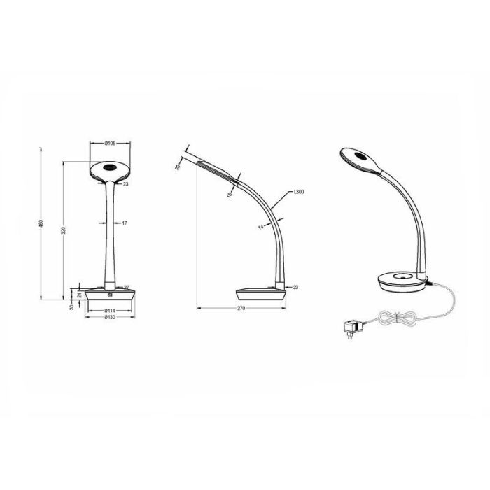 Witte bureaulamp kunststof, Jesse, 3W, 3000K LED, met touchdimmer