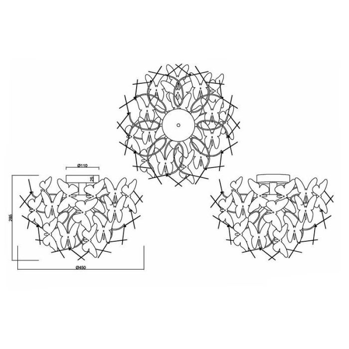 Chroom plafondlamp Butterfly, Modern