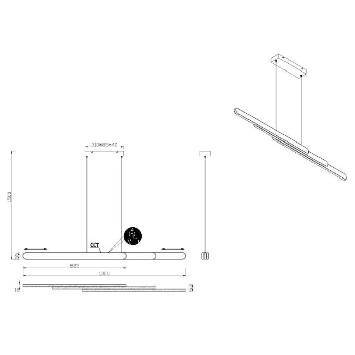 Messing hanglamp design, Dwayn, 48W, warm tot koud wit verstelbare LED, met touchdimmer