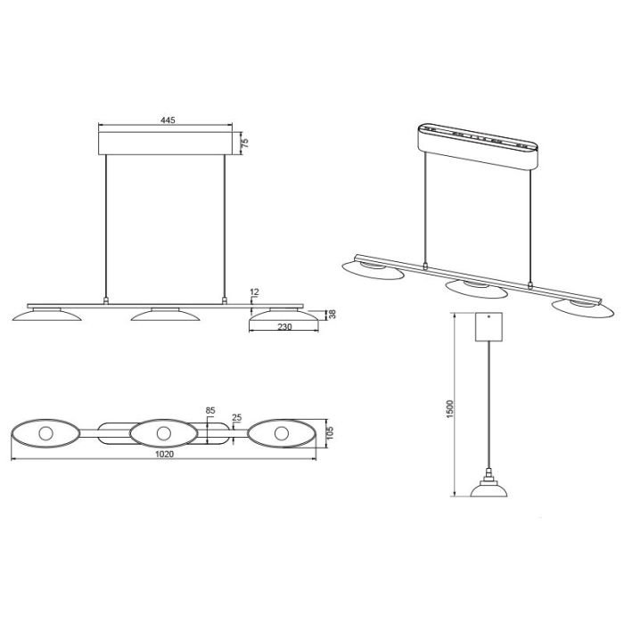 Messing hanglamp design, Fenno, 9W, 3000K LED, 3-staps dimbaar