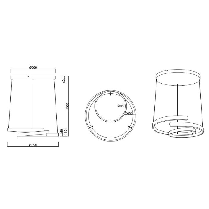 Nikkelen hanglamp design, Ewout, 68W, 3000K LED, 3-staps dimbaar