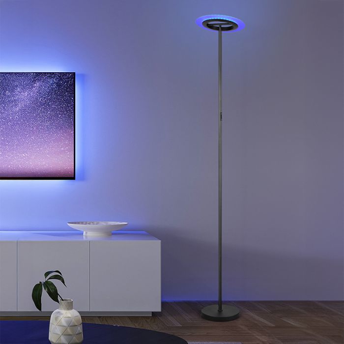 Zwarte vloerlamp modern, Sanjeev, 16,5W, RGBW LED, met afstandsbediening
