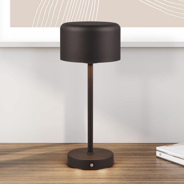 Zwarte tafellamp modern, Dustin, 1,5W, 3000K LED, met touchdimmer