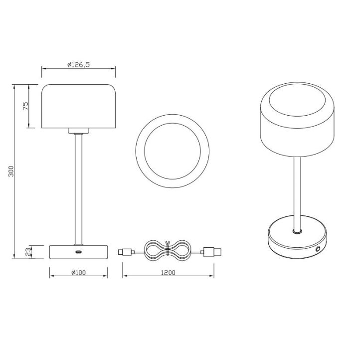 Bronzen tafellamp modern, Dustin, 1,5W, 3000K LED, met touchdimmer