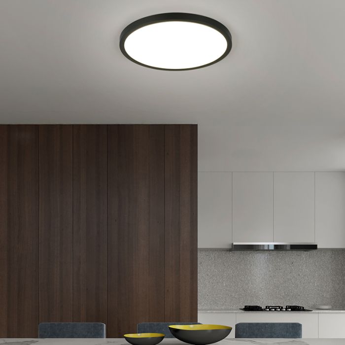 Zwarte plafonnière modern, Zayd, 30W, white switch LED, 3-staps dimbaar