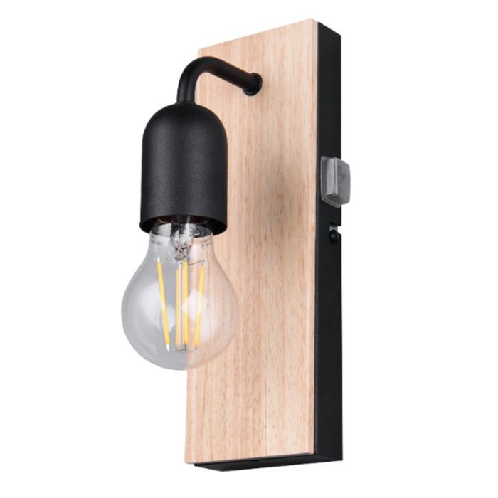 Zwarte badkamer wandlamp landelijk, Ahsen, IP44, met schakelaar