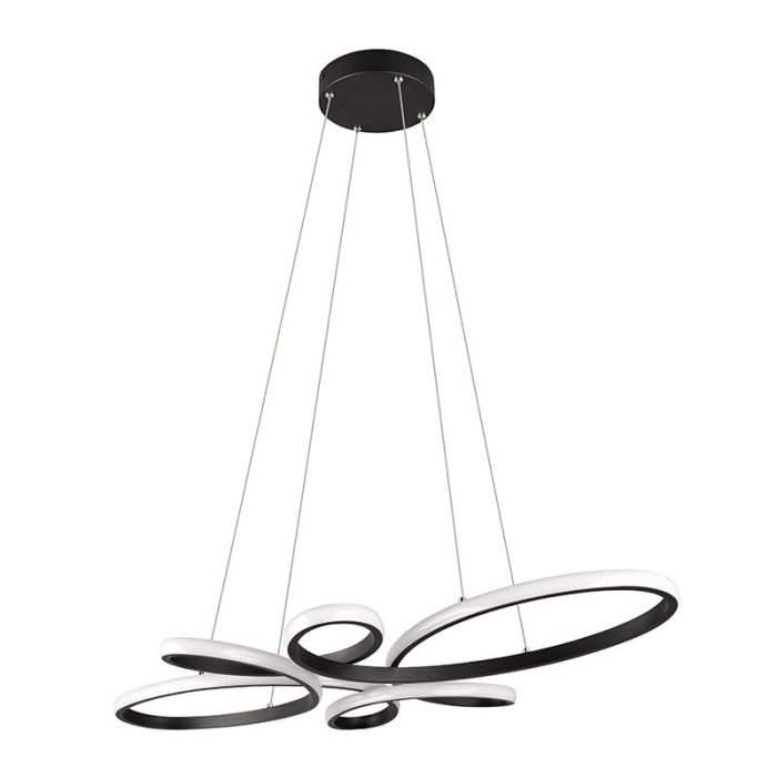 Zwarte eettafel hanglamp design, Vikash, 32W, 3000K LED, 3-staps dimbaar