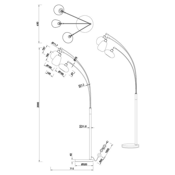 Amberkleurige vloerlamp design, Sybren, met schakelaar