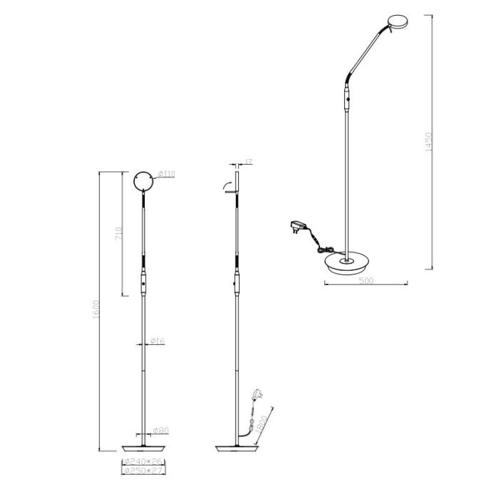 Zwarte staande leeslamp Bilge, metaal, modern, 12w, warm tot koud wit verstelbare LED