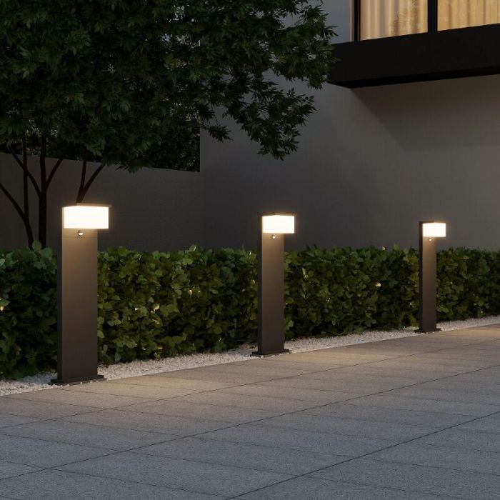 Antraciete staande buitenlamp met bewegingssensor modern, Slimane, 13W, 3000K LED, IP54