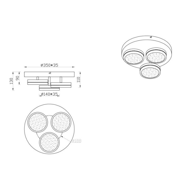 Messing plafonnière modern, Marjon, 24W, 3000K LED, 3-staps dimbaar